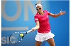 BIRMINGHAM, ENGLAND - JUNE 13:  Kirsten Flipkens of Belgium in action against Barbora Zahlavova Strycova of the Czech Republic during Day Five of the Aegon Classic at Edgbaston Priory Club on June 13, 2014 in Birmingham, England.  (Photo by Jordan Mansfield/Getty Images for Aegon)